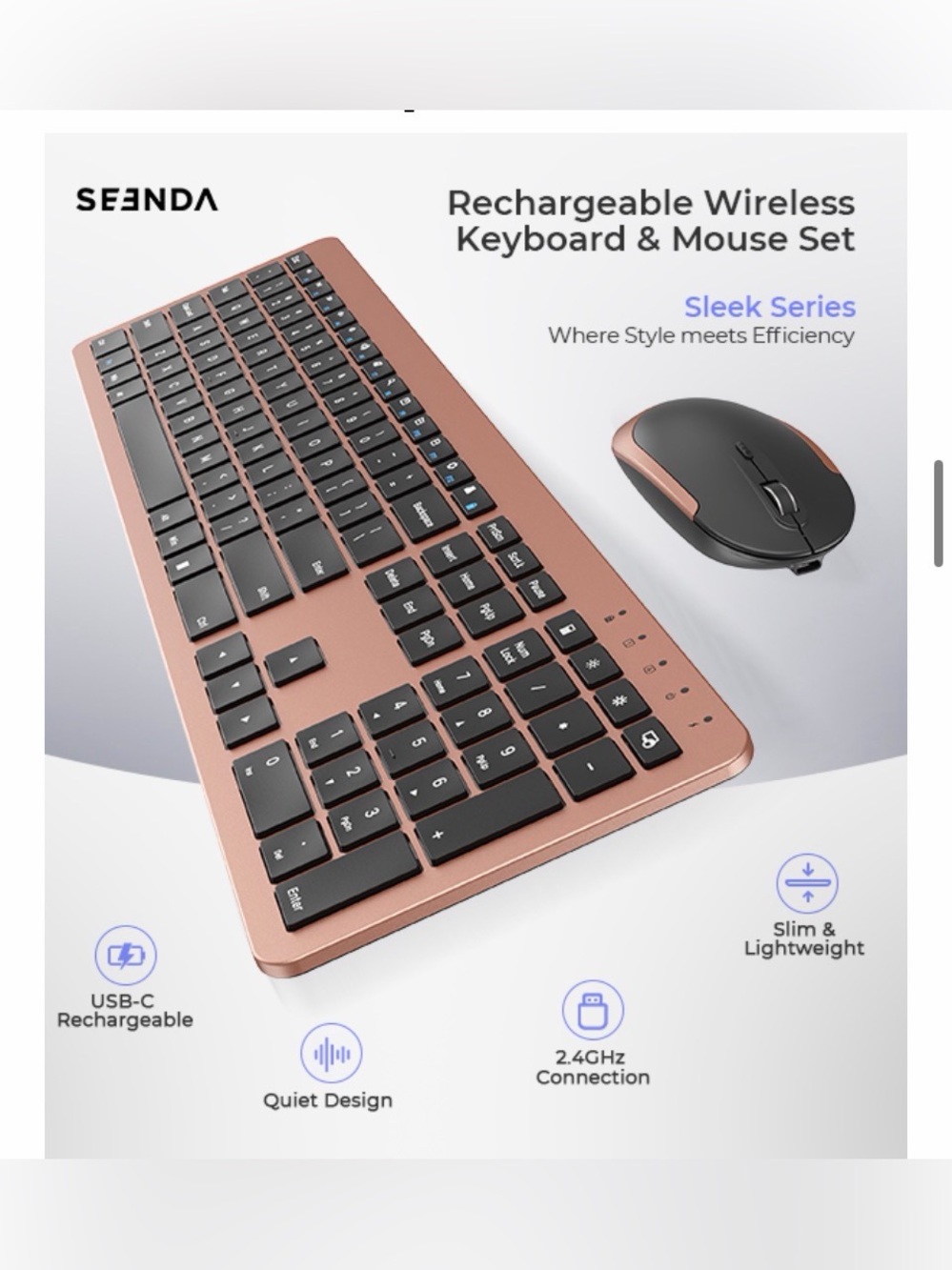 Rose Gold Rechargeable Wireless Keyboard & Mouse Set